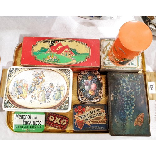 124 - A selection of vintage tins including two C.W.S. tins. UK shipping £14.