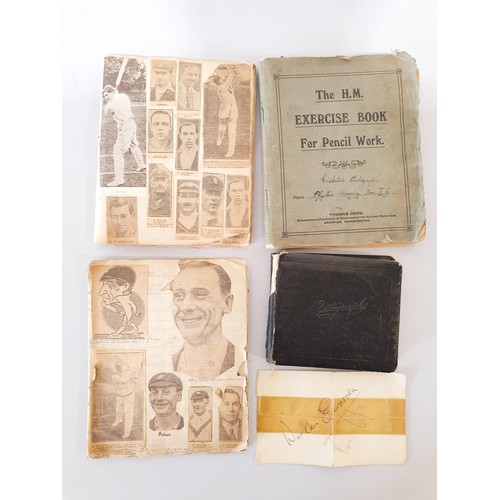 129 - An autograph book, a Duncan Edwards autograph and three scrapbooks of cricketers. UK shipping £14.