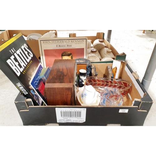 135 - A box of assorted including a mantel clock. No shipping. Arrange collection or your own packer and s... 