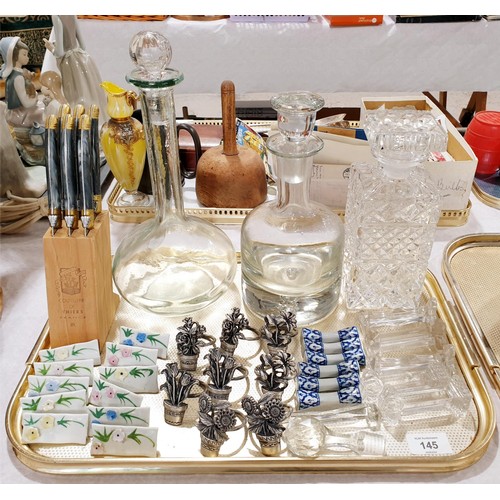 145 - Decanters, knife rests and assorted. No shipping. Arrange collection or your own packer and shipper,... 