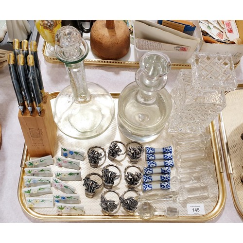 145 - Decanters, knife rests and assorted. No shipping. Arrange collection or your own packer and shipper,... 