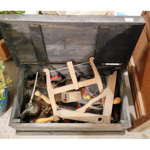 160 - A wooden tool chest and contents, width 66.5cm. No shipping. Arrange collection or your own packer a... 