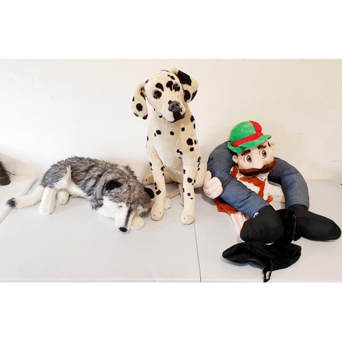 163 - A large Dalmatian soft toy, height 70cm together with one other dog soft toy and a fancy dress costu... 