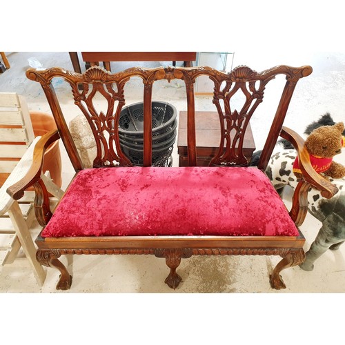 164 - A Chippendale style two seat sofa, A/F, width 126cm. No shipping. Arrange collection or your own pac... 