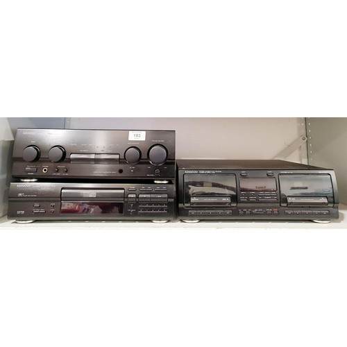 193 - A Kenwood stereo amplifier A-56, a Kenwood compact disc player OBP-76 and a Kenwood dual cassette pl... 