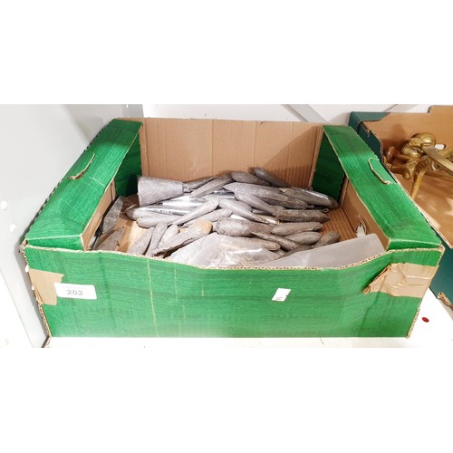 202 - A box of lead fishing weights. No shipping. Arrange collection or your own packer and shipper, pleas... 