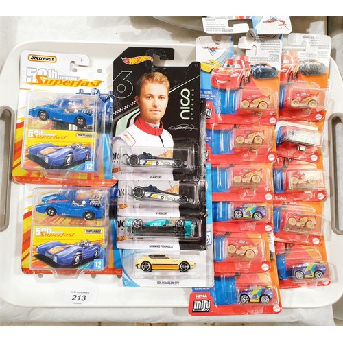 213 - A selection of new in packet toy cars including Matchbox. UK shipping £14.