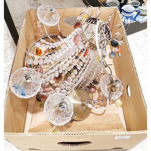 221 - A glass chandelier. No shipping. Arrange collection or your own packer and shipper, please. Electric... 