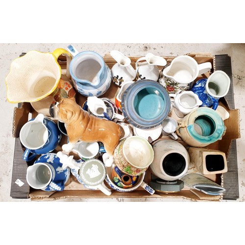 222 - A box of ceramics including Studio Pottery. No shipping. Arrange collection or your own packer and s... 