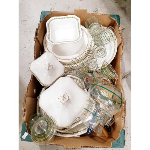 223 - A box of glass and china including Wedgwood & Co. No shipping. Arrange collection or your own packer... 