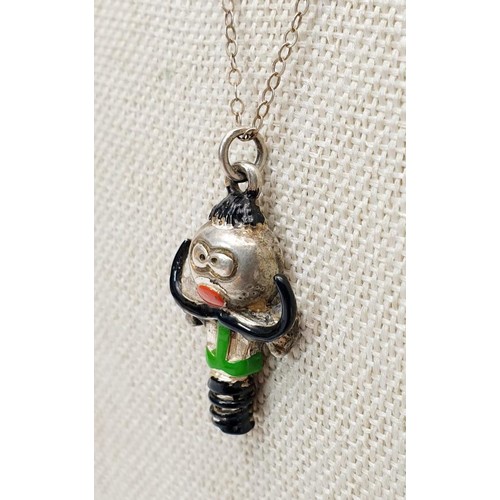 38 - A cold painted hallmarked silver Magic Roundabout Zebedee pendant, length 2.5cm on a silver chain, c... 