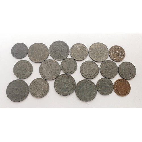 16 - A selection of Third Reich Nazi coins including four silver content. UK shipping £14.