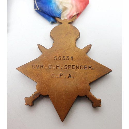 123 - WWI Victory, 1914-18 War & 1914-15 Star medals relating to 56331 Dvr. G. H. Spencer R.A. UK shipping... 