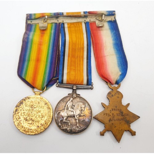 124 - WWI Victory, 1914-18 War and 1914-15 Star medals relating to 18545 Pte. T. Tinley. E. LAN. R. with A... 