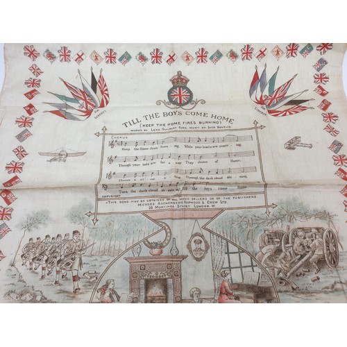 138 - A WWI commemorative silk printed with the music and lyrics for 