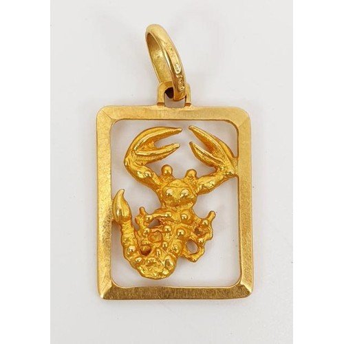 19 - An 18ct gold Scorpio zodiac pendant, length 2.5cm, weight 3.5g. UK shipping £14.