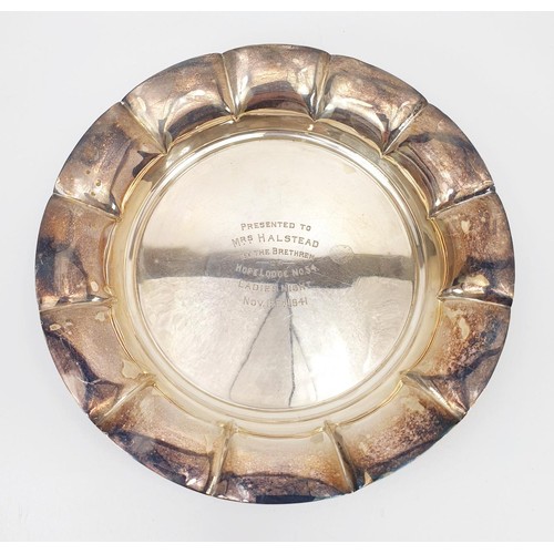 35 - A hallmarked silver tray, diameter 23cm, with Masonic interest relating to Hope Lodge of Rochdale, S... 