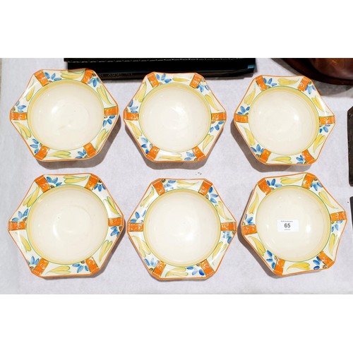 65 - Six Thomas Hughes & Son Art Deco hand painted dessert bowls, diameter 18cm. No shipping. Arrange col... 