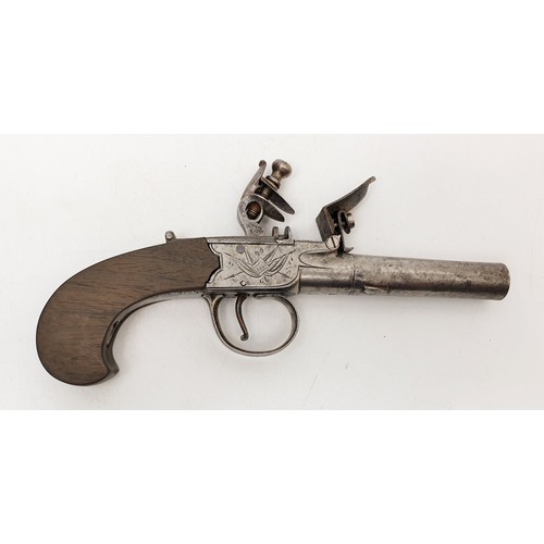 100 - A late 18th century flintlock turn-off barrel pocket pistol, by Dunderdale Mabson & Labron, length 1... 