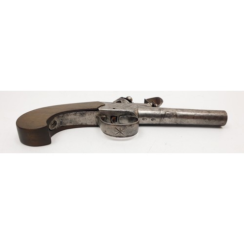 100 - A late 18th century flintlock turn-off barrel pocket pistol, by Dunderdale Mabson & Labron, length 1... 