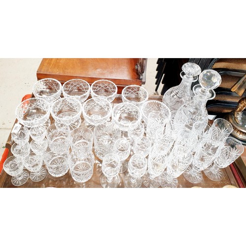 160 - A selection of cut glassware including whiskey tumblers and decanters. No shipping. Arrange collecti... 