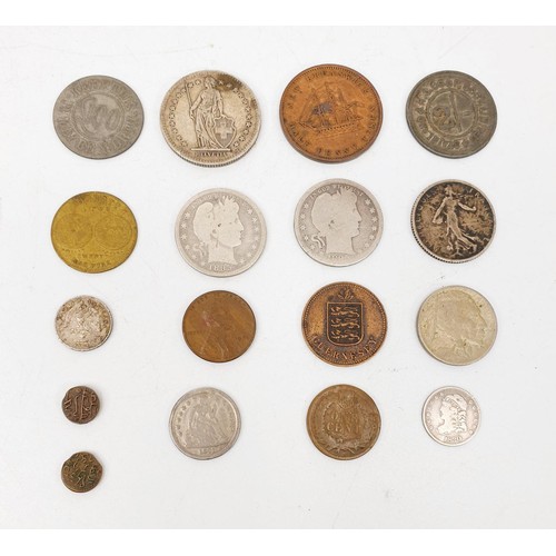 26 - United States of America: an 1830 5 cents coin, together with other coins. UK shipping £14.