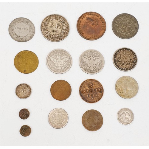 26 - United States of America: an 1830 5 cents coin, together with other coins. UK shipping £14.