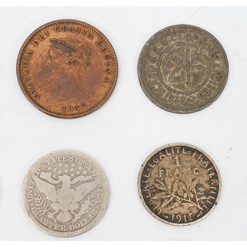 26 - United States of America: an 1830 5 cents coin, together with other coins. UK shipping £14.