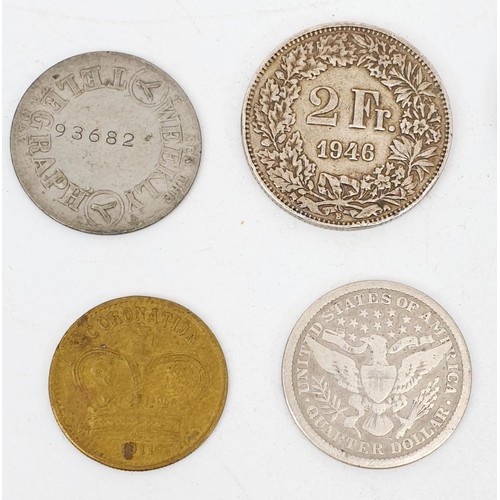 26 - United States of America: an 1830 5 cents coin, together with other coins. UK shipping £14.