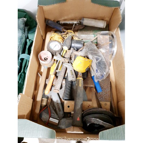 182 - A box of tools together with new in packet tool bags. No shipping. Arrange collection or your own pa... 