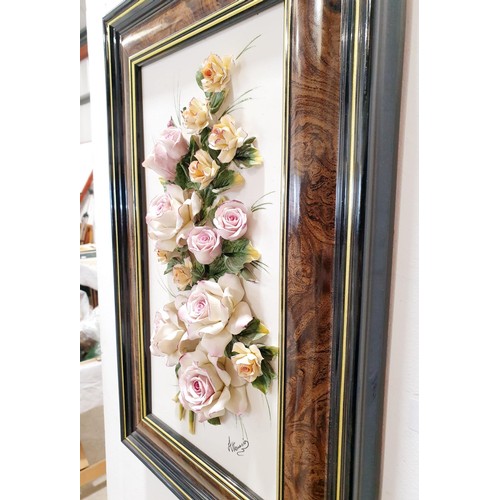 211 - A Capodimonte ceramic flower wall plaque, 38x19.5cm, A/F. No shipping. Arrange collection or your ow... 