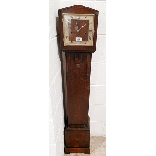 221 - An Art Deco oak cased grandmother clock, A/F, height 133cm. No shipping. Arrange collection or your ... 