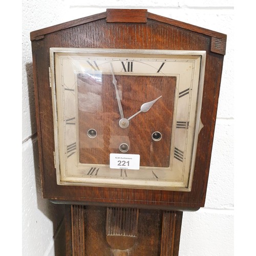 221 - An Art Deco oak cased grandmother clock, A/F, height 133cm. No shipping. Arrange collection or your ... 