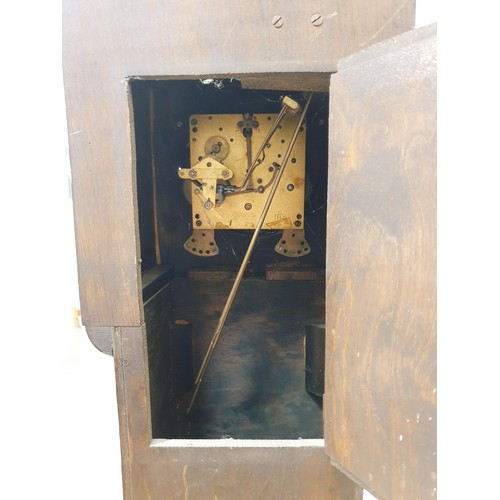 221 - An Art Deco oak cased grandmother clock, A/F, height 133cm. No shipping. Arrange collection or your ... 