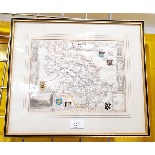 223 - An antique hand coloured map of West Yorkshire, 20x26cm. No shipping. Arrange collection or your own... 