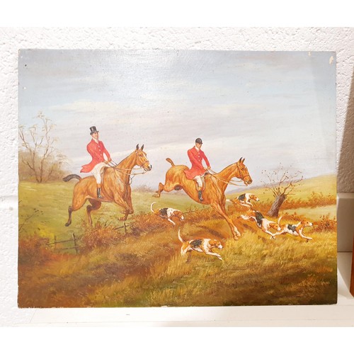 262 - An oil painting on panel depicting fox hunting, 20.5x25.5cm. No shipping. Arrange collection or your... 