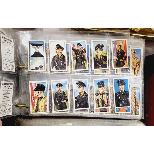 130 - A folder of military cigarette and tea cards including uniforms of the Third Reich. UK shipping £14.