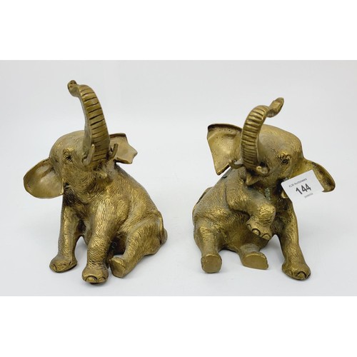 144 - Two brass model elephants, height 14cm. No shipping. Arrange collection or your own packer and shipp... 