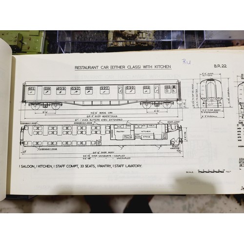 179 - A box containing model railway controllers, ephemera and a vintage British Railways diagrams of coac... 