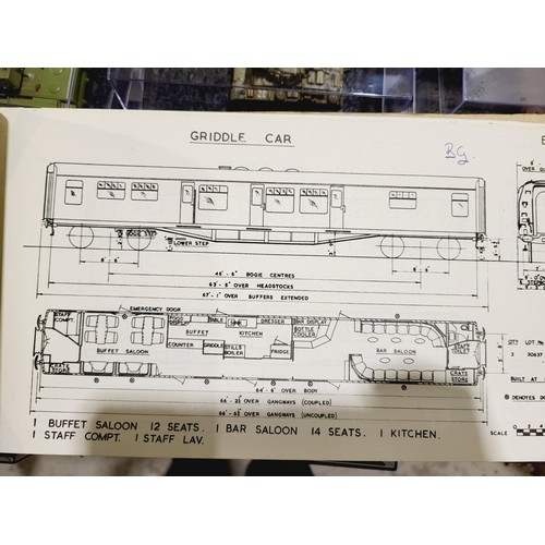 179 - A box containing model railway controllers, ephemera and a vintage British Railways diagrams of coac... 