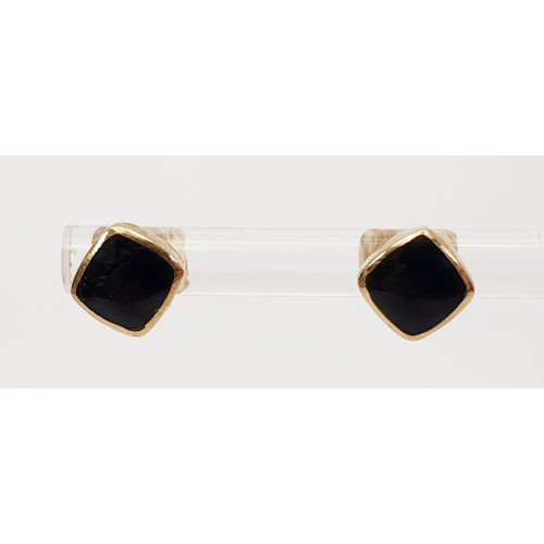 8 - A pair of hallmarked 9ct gold and Whitby jet earrings with box, gross weight 1.6g. UK shipping £14.