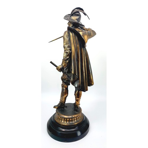 225 - An antique bronze effect spelter figure of a Cavalier, height 52cm. No shipping. Arrange collection ... 