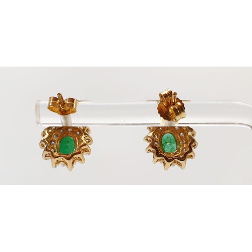 22 - A pair of hallmarked 9ct gold diamond and green stone cluster earrings, gross weight 2.4g. UK shippi... 