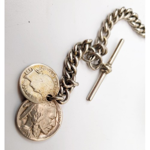 33 - A continental 800 silver cased pocket watch, A/F on a silver plated chain with coins. UK shipping £1... 