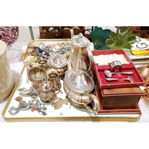 64 - A selection of silver plate and a wooden box, width 30.5cm. No shipping. Arrange collection or your ... 