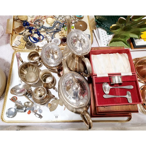 64 - A selection of silver plate and a wooden box, width 30.5cm. No shipping. Arrange collection or your ... 