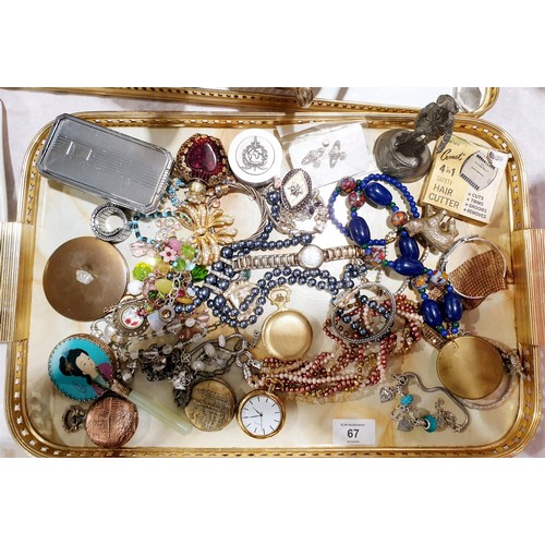 67 - A tray of costume jewellery and watches. UK shipping £14.