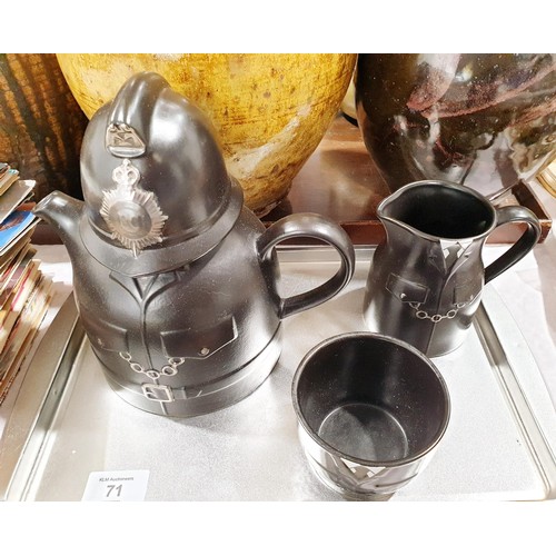 71 - A Carltonware three piece police tea set, the tallest 21cm. No shipping. Arrange collection or your ... 