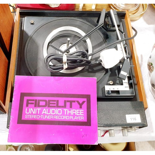 116 - A vintage Fidelity turntable and radio with speakers. No shipping. Arrange collection or your own pa... 