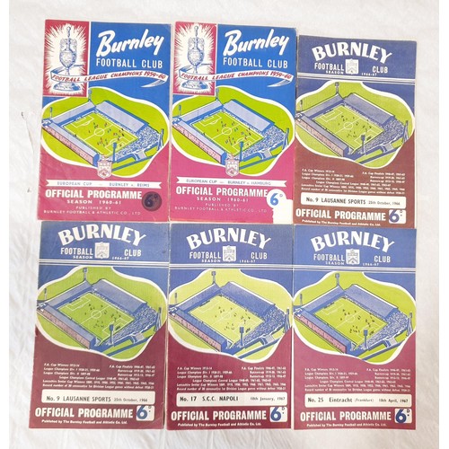 118 - A selection of vintage Burnley FC programmes including European Cup, European Fairs Cup together wit... 